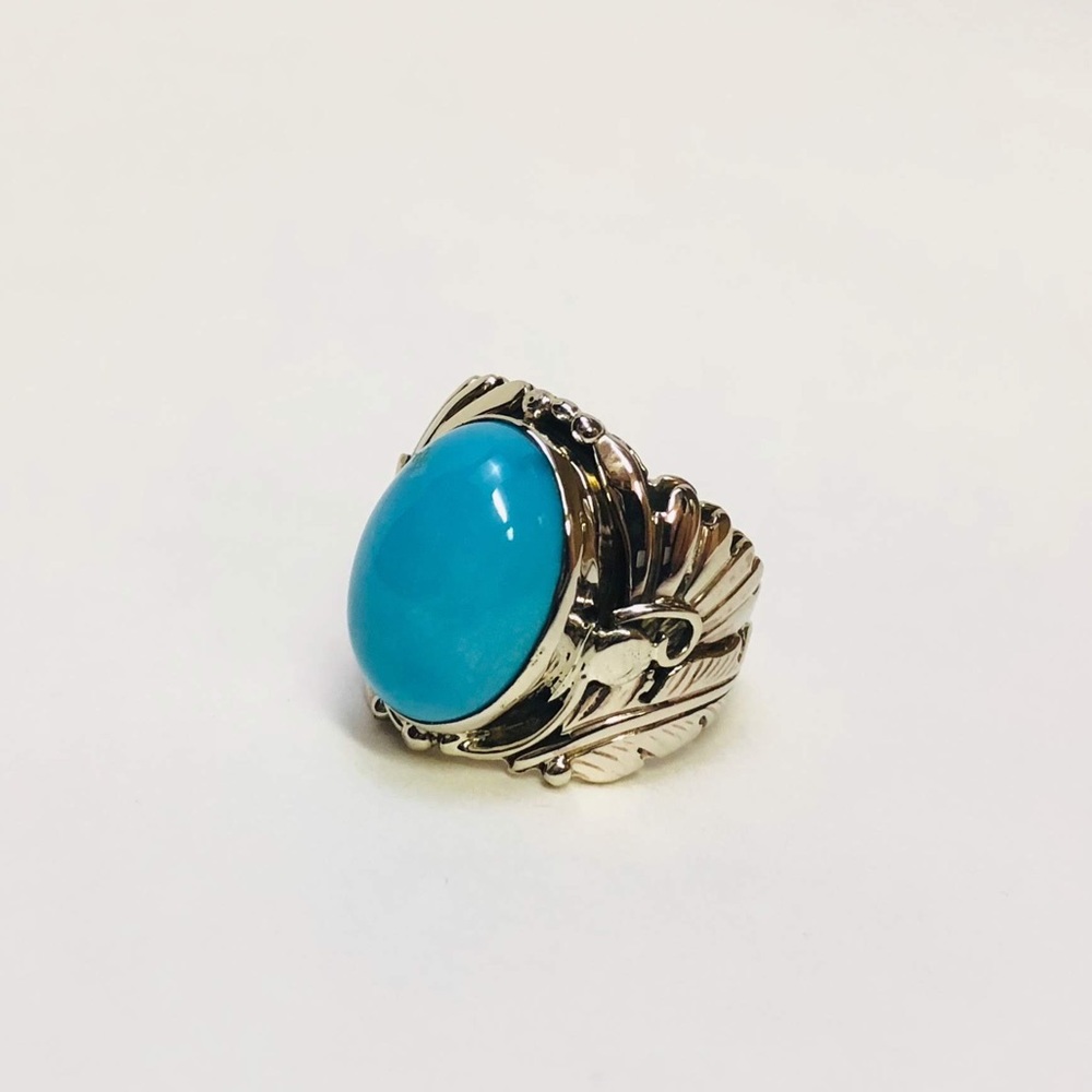 Navajo Artist Henry Yazzie White Gold Turquoise Ring